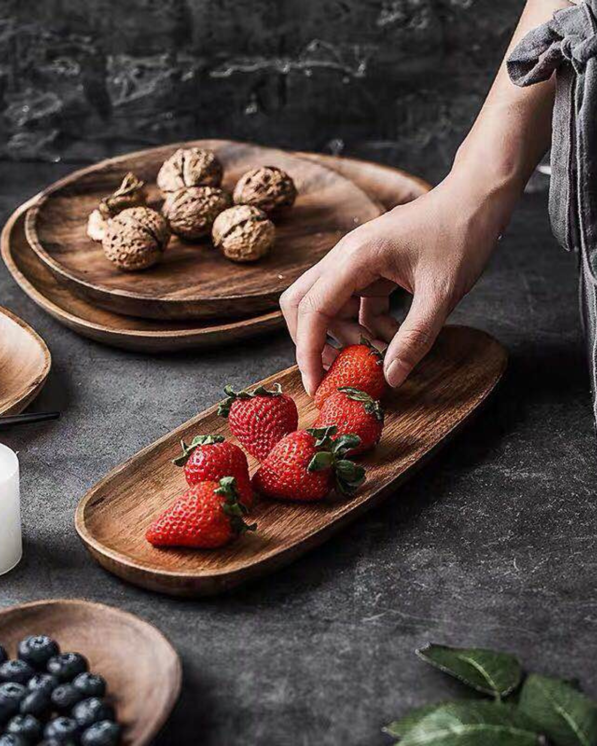 Træ Serveringsbræt Sæt – Naturlig Akacia, Rustik Stil til Køkken eller Spisebord