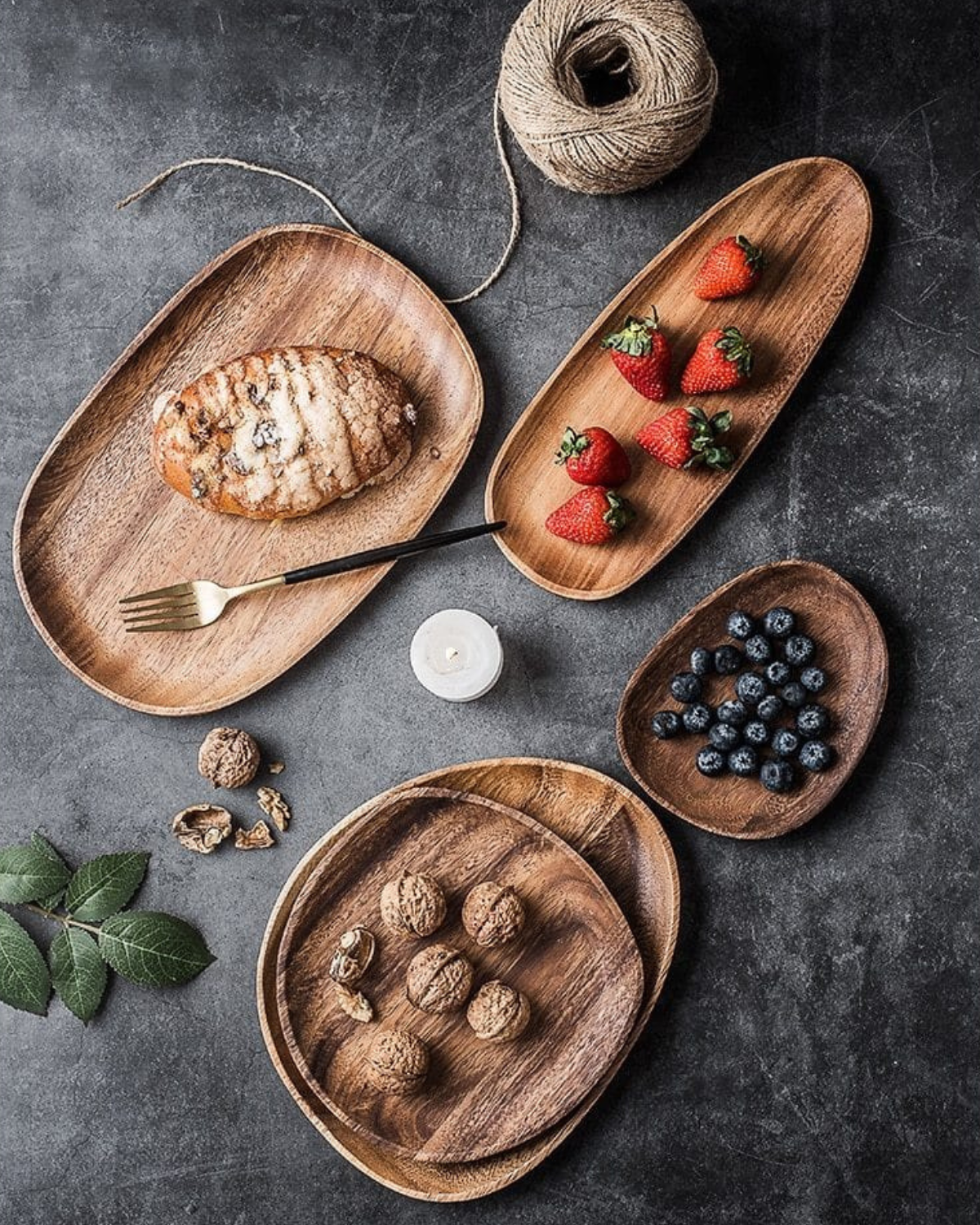 Træ Serveringsbræt Sæt – Naturlig Akacia, Rustik Stil til Køkken eller Spisebord