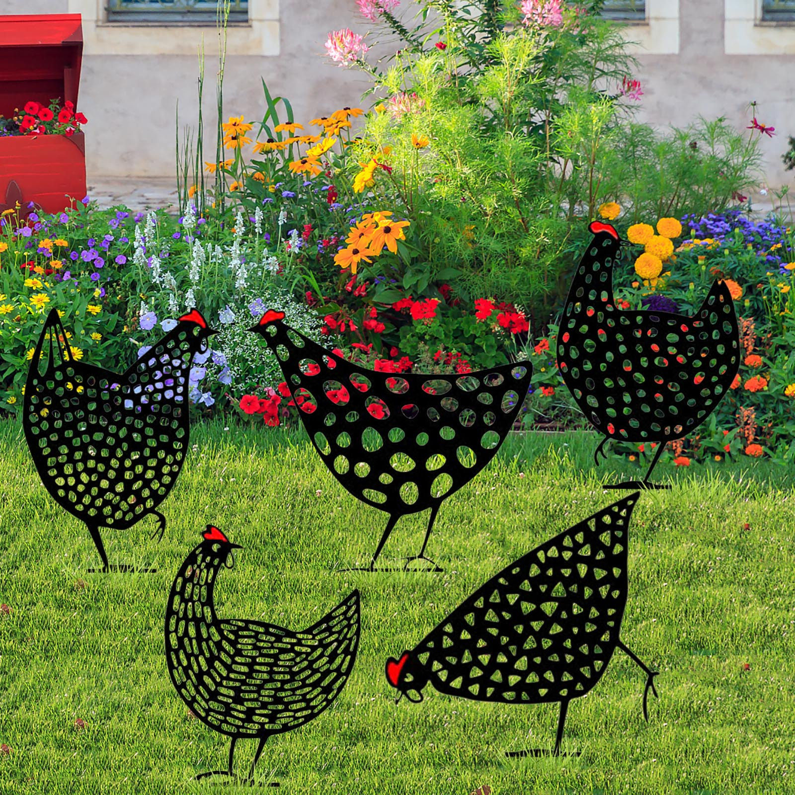 Decorative metal chicken – stainless steel, durable design for garden or patio