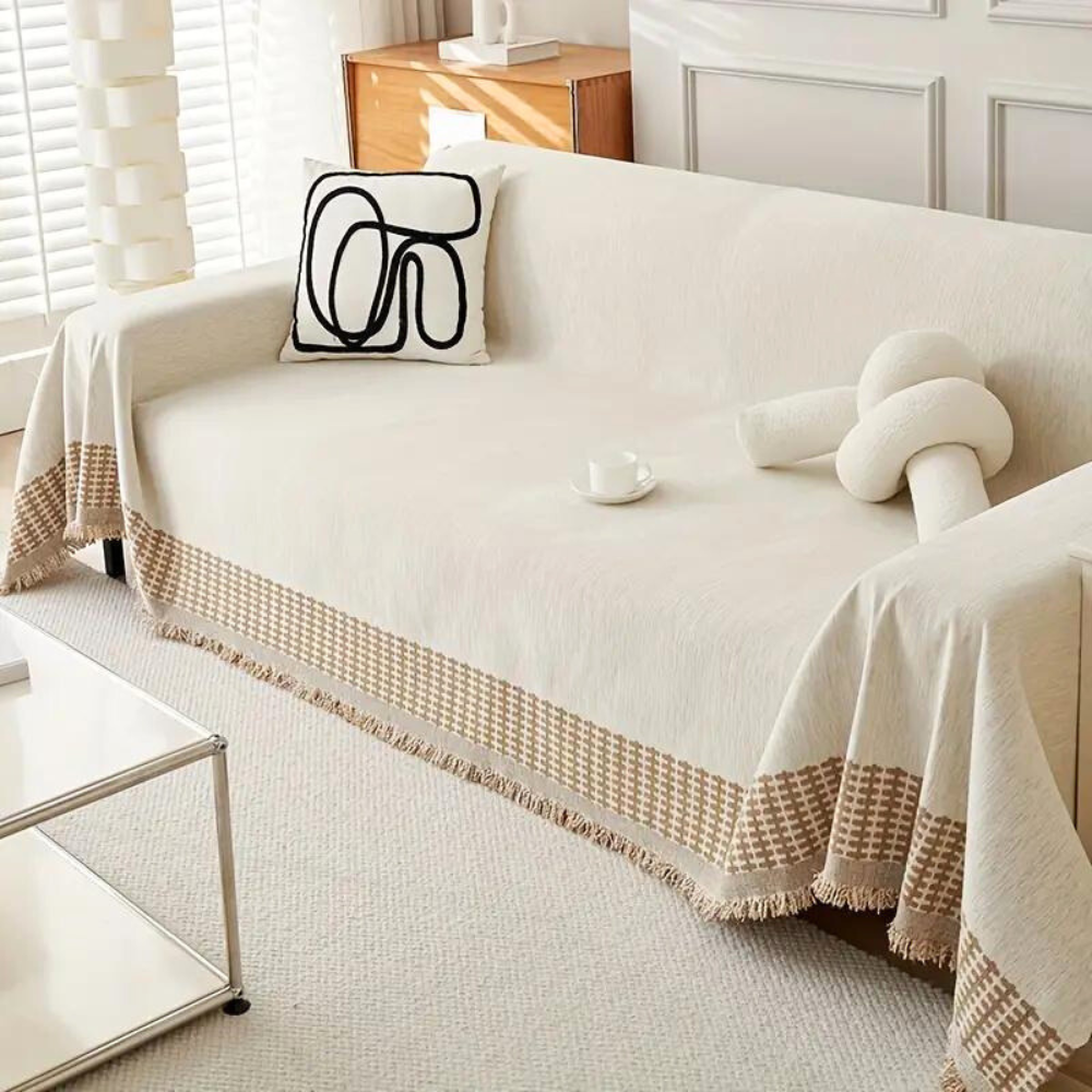 Couchcover – Chenille Bomuld, Jacquard med Frynser til Armstol eller Loveseat i Stue eller Soveværelse