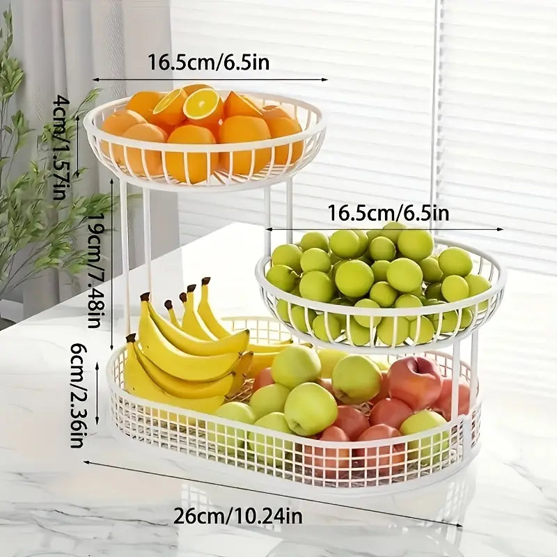 Fruitplate met 3 lagen – goudkleurig metaal, elegante tafeldecoratie voor in de keuken of aan de eettafel
