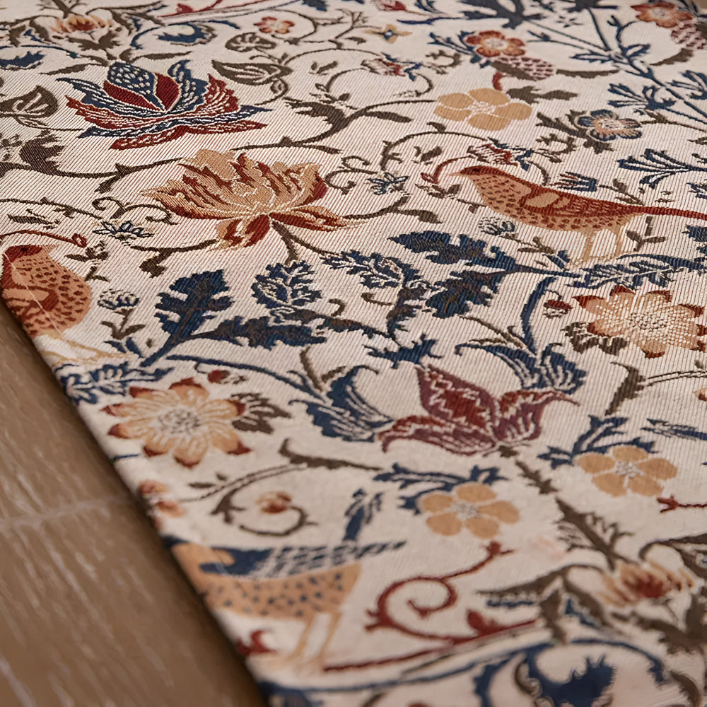 Vintage Jacquard Borddug – Blomster og Fugle, Rustik Design til Spise- eller Kaffe Bord