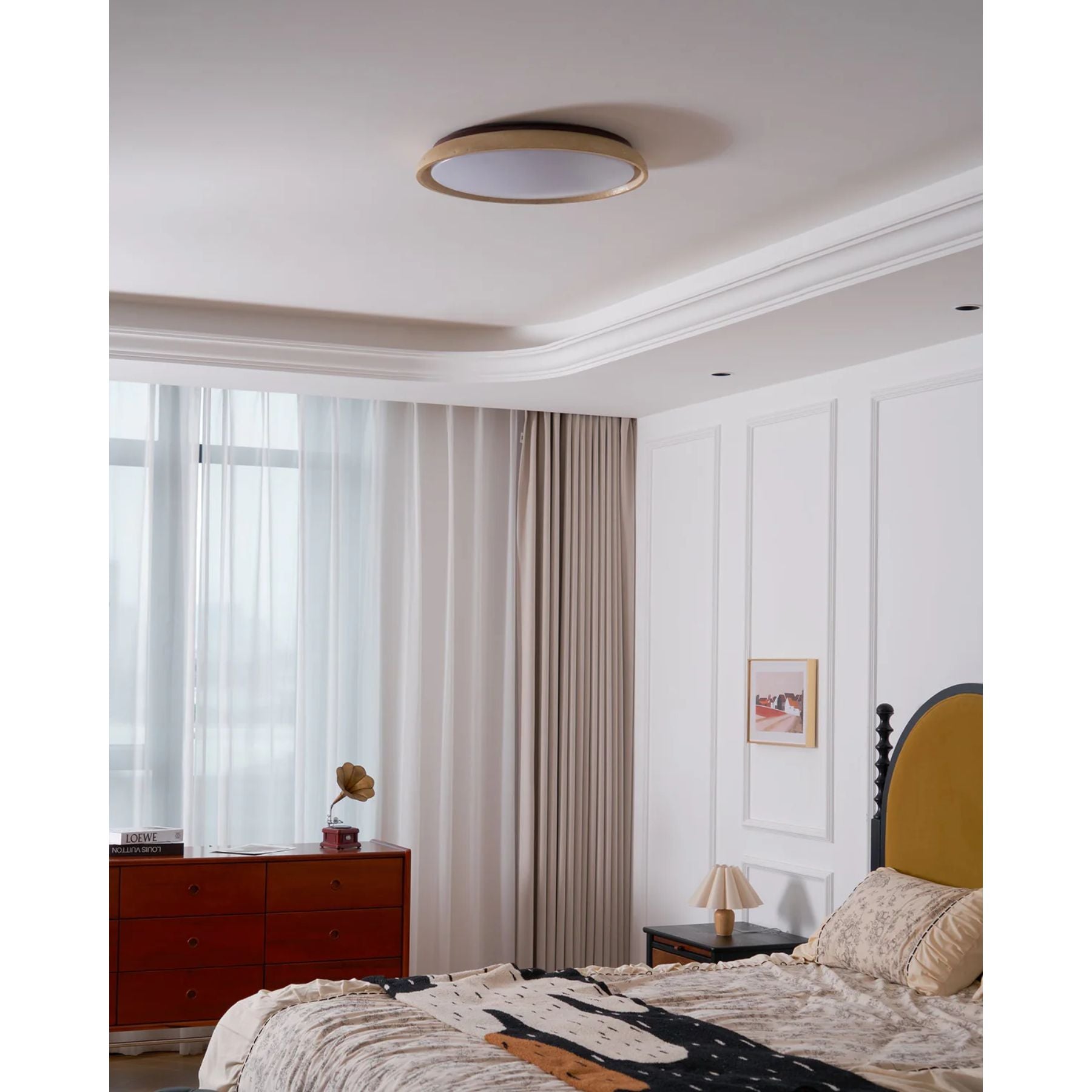 Loftlampe – Travertin og Træ, Minimalistisk Design med Varm LED Belysning til Stue eller Soveværelse