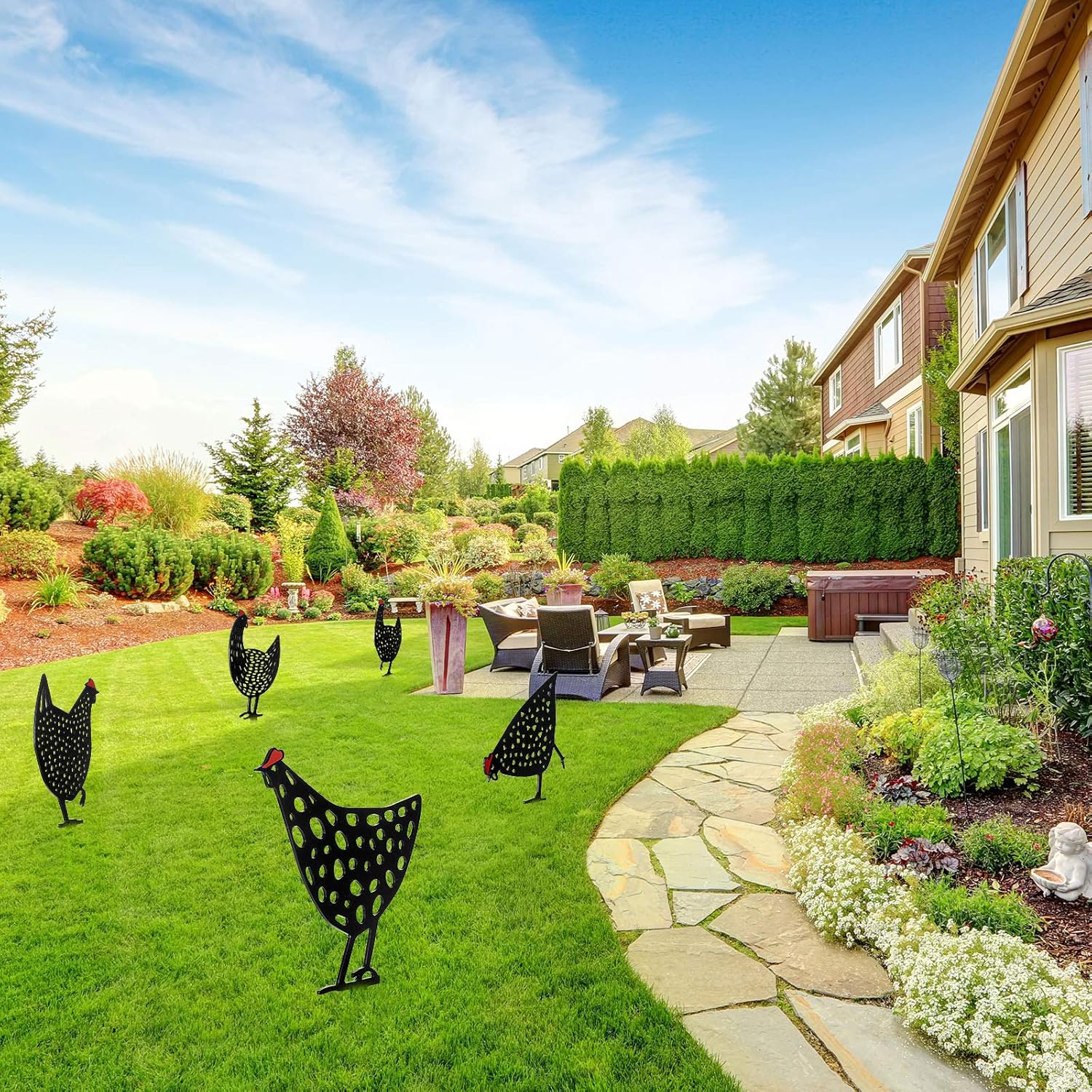 Decorative metal chicken – stainless steel, durable design for garden or patio