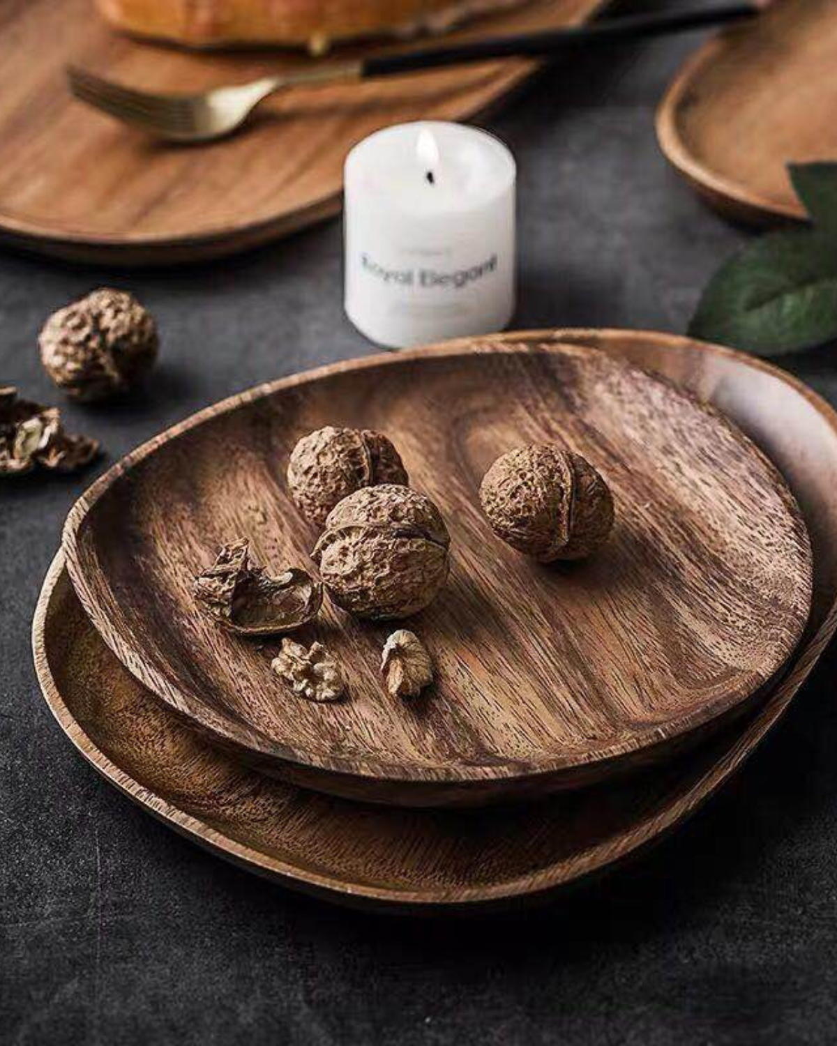 Træ Serveringsbræt Sæt – Naturlig Akacia, Rustik Stil til Køkken eller Spisebord