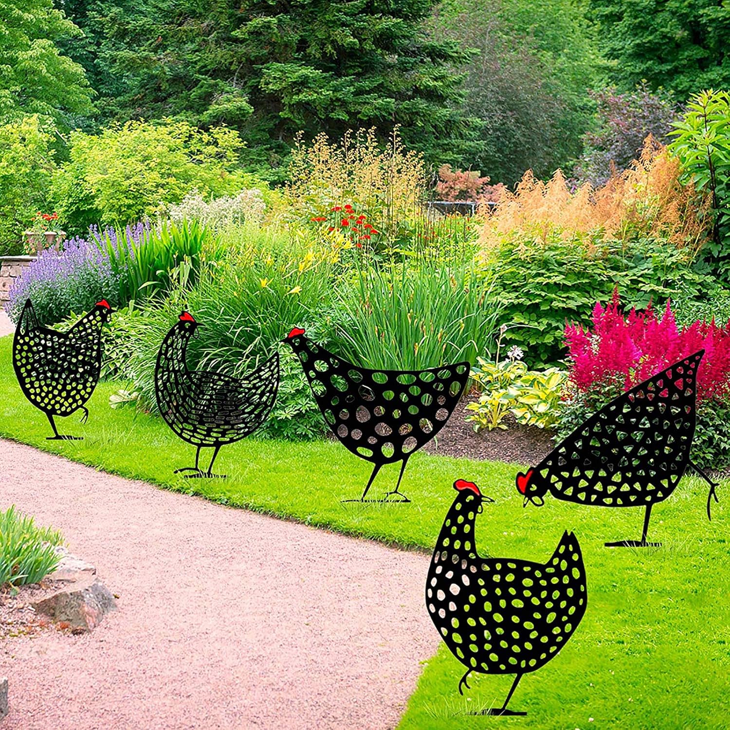 Decorative metal chicken – stainless steel, durable design for garden or patio