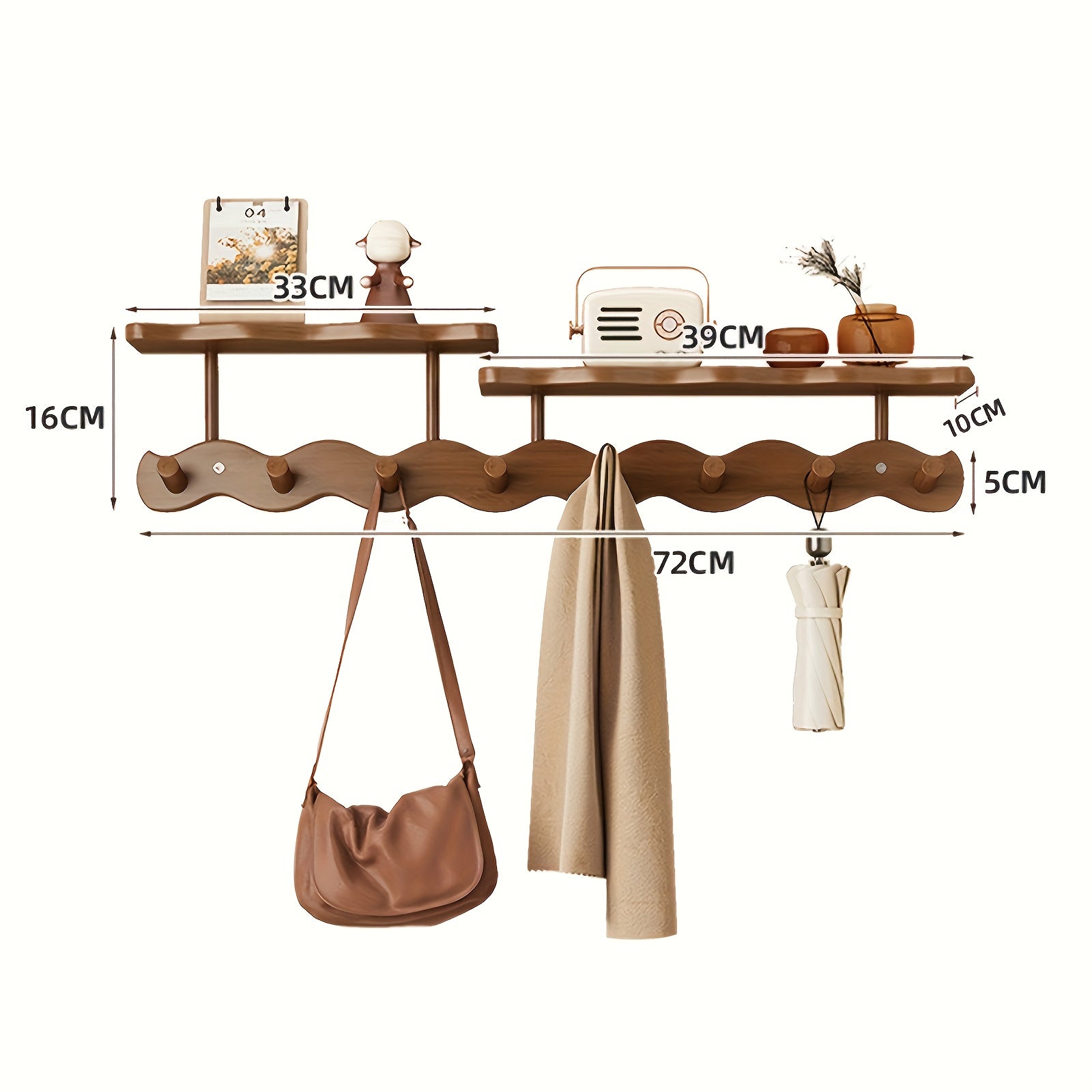 Wall-mounted Wall-mounted Wall-mounted – Bamboo, Modern Design with 8 Shelves for Entrance or Bedroom