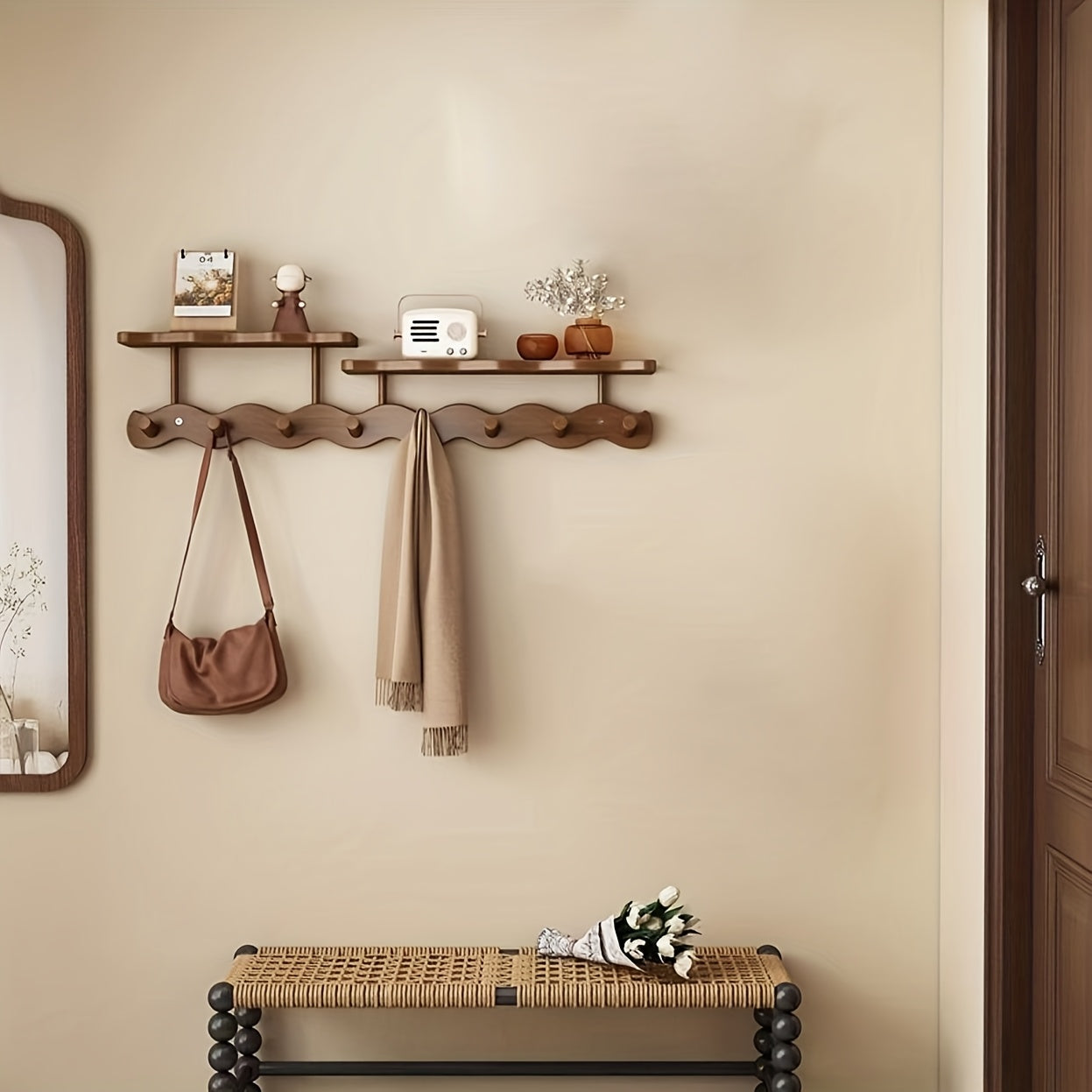 Wall-mounted Wall-mounted Wall-mounted – Bamboo, Modern Design with 8 Shelves for Entrance or Bedroom