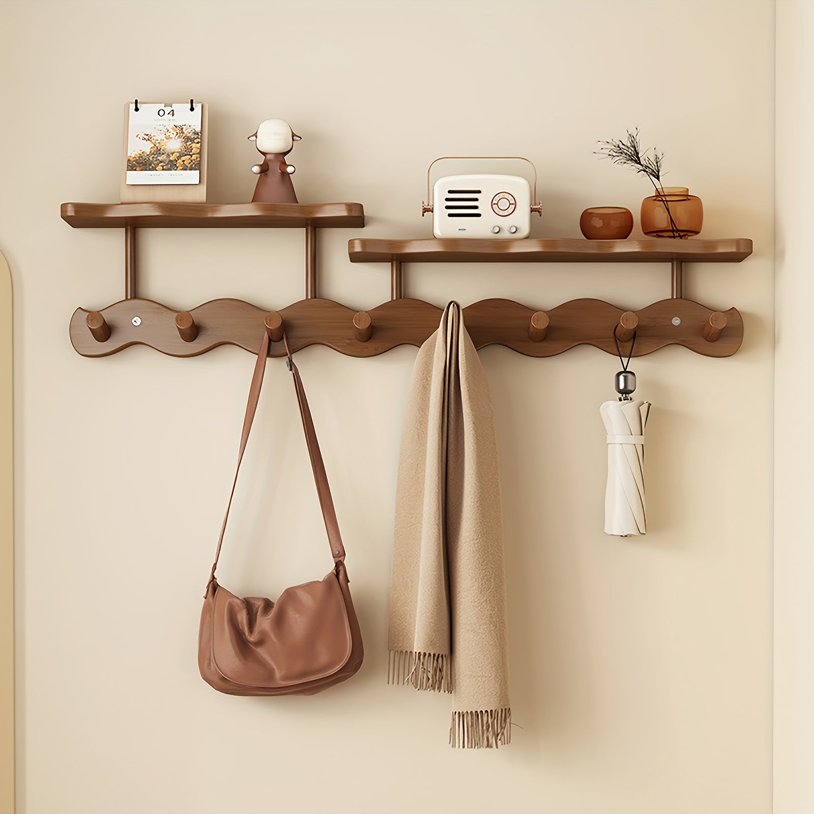 Wall-mounted Wall-mounted Wall-mounted – Bamboo, Modern Design with 8 Shelves for Entrance or Bedroom