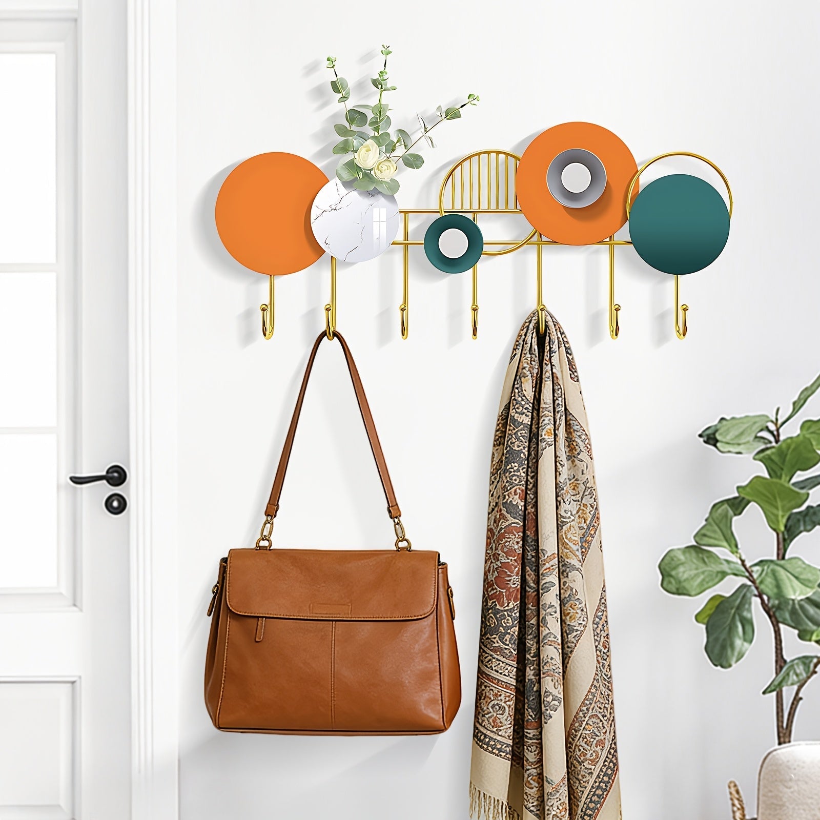 Wall-mounted Clothes Rack – Handmade Metal with Flower Decoration for Hallway or Living Room