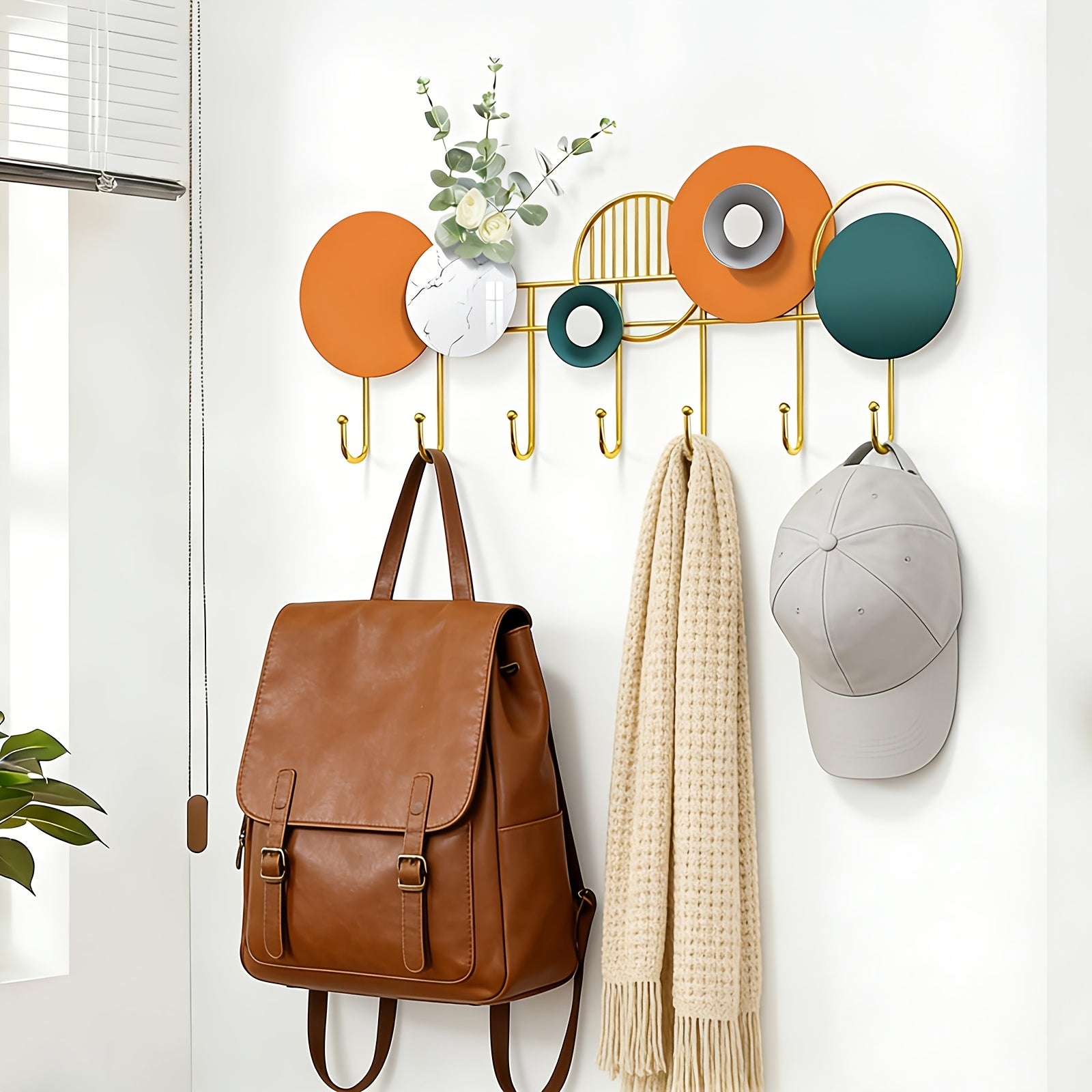 Wall-mounted Clothes Rack – Handmade Metal with Flower Decoration for Hallway or Living Room