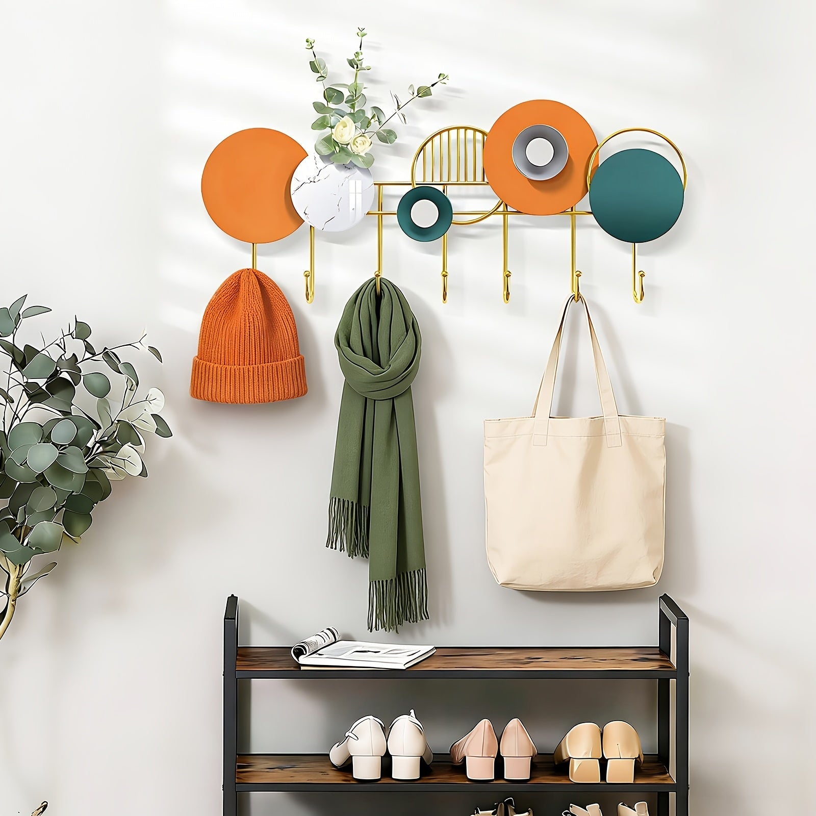 Wall-mounted Clothes Rack – Handmade Metal with Flower Decoration for Hallway or Living Room