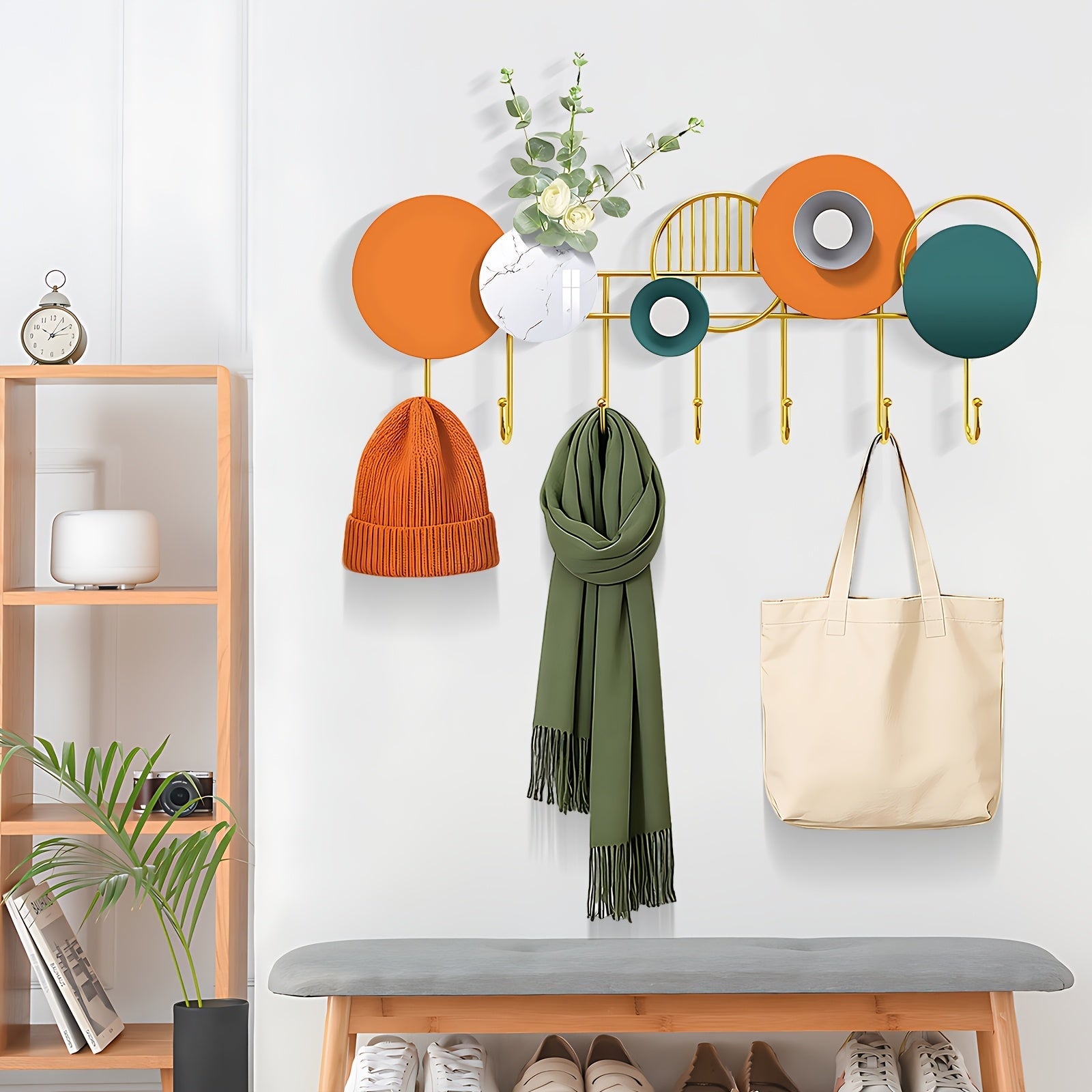 Wall-mounted Clothes Rack – Handmade Metal with Flower Decoration for Hallway or Living Room