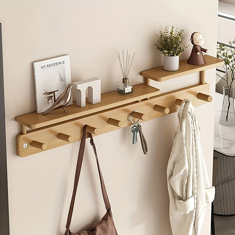 Wall-mounted Clothes Rack – Minimalist Wood Design with Drill-free Hook for Hallway or Bedroom