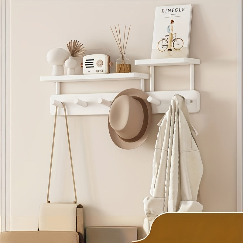 Wall-mounted Clothes Rack – Minimalist Wood Design with Drill-free Hook for Hallway or Bedroom