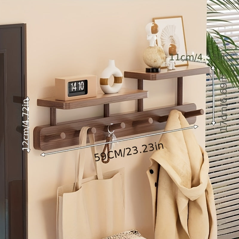 Wall-mounted Clothes Rack – Minimalist Wood Design with Drill-free Hook for Hallway or Bedroom
