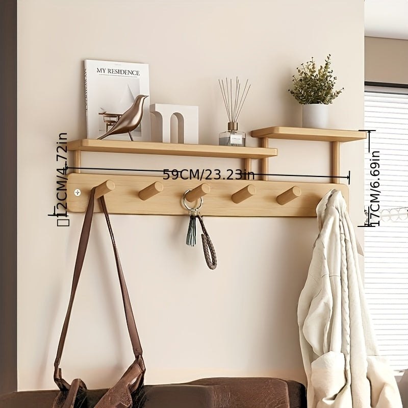 Wall-mounted Clothes Rack – Minimalist Wood Design with Drill-free Hook for Hallway or Bedroom