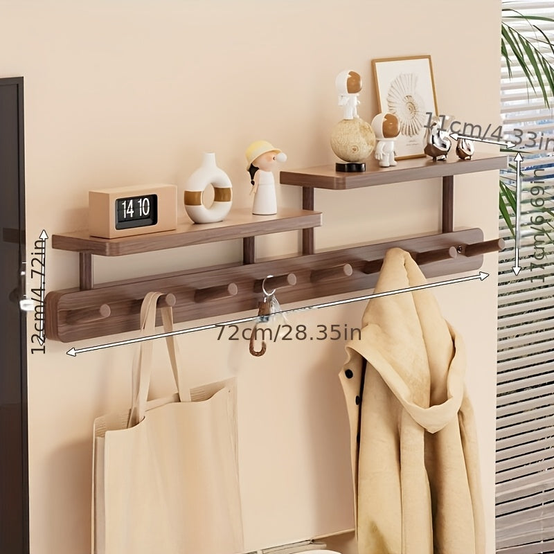 Wall-mounted Clothes Rack – Minimalist Wood Design with Drill-free Hook for Hallway or Bedroom