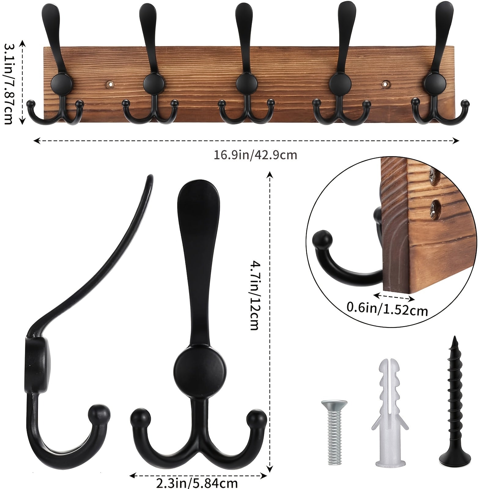 Wall-mounted Clothes Rack – Dark Brown Wood Design for Bathroom, Living Room, or Hallway