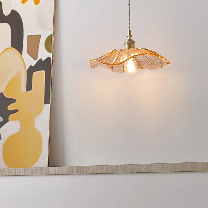 Hængelampe – Glazen Blomsterform i Lilla og Rav til Spisebord eller Stueindretning