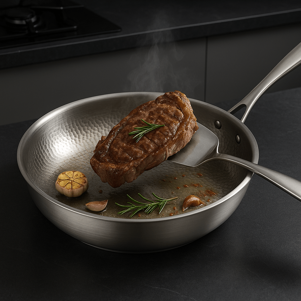 Titan-koekenpan – Gehamerd titanium, 28 cm, Geschikt voor inductie, gas en oven, Duurzaam kookgerei voor elke keuken
