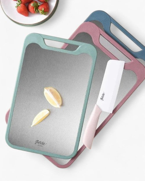 RVS Skærebræt – Dobbelt Sidet, Sølv, Moderne Design til Effektive Køkkenforberedelser