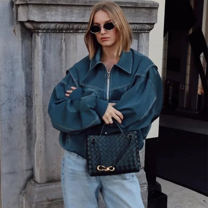 Dames Oversized Bomberjack – Casual Tussenjas voor Lente en Herfst, met Rits en Geribde Boorden