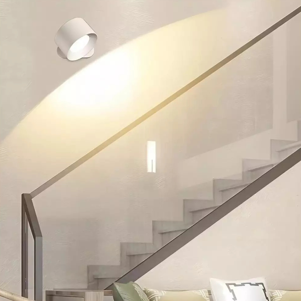 Genopladelig Væglampe – Cylindrisk Design i Hvid til Soveværelse, Stue eller Gang med Anstäländer