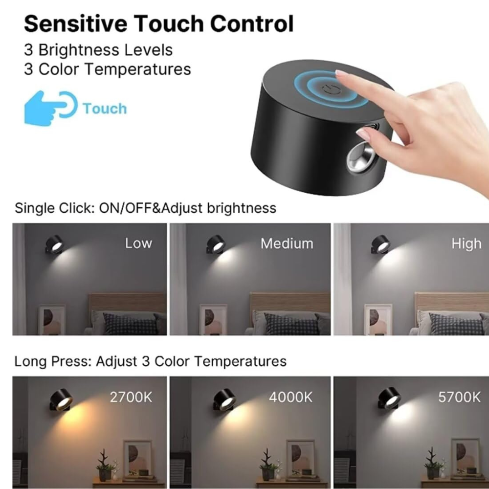 Genopladelig Væglampe – Cylindrisk Design i Hvid til Soveværelse, Stue eller Gang med Anstäländer