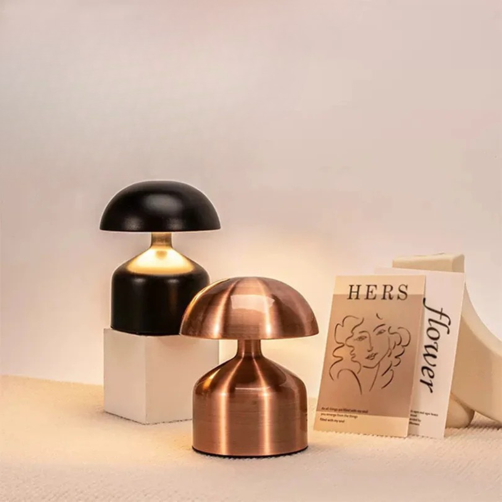 Genopladelig Bordlampe – Retro Svampeform, Metal Finish til Soveværelse eller Stue