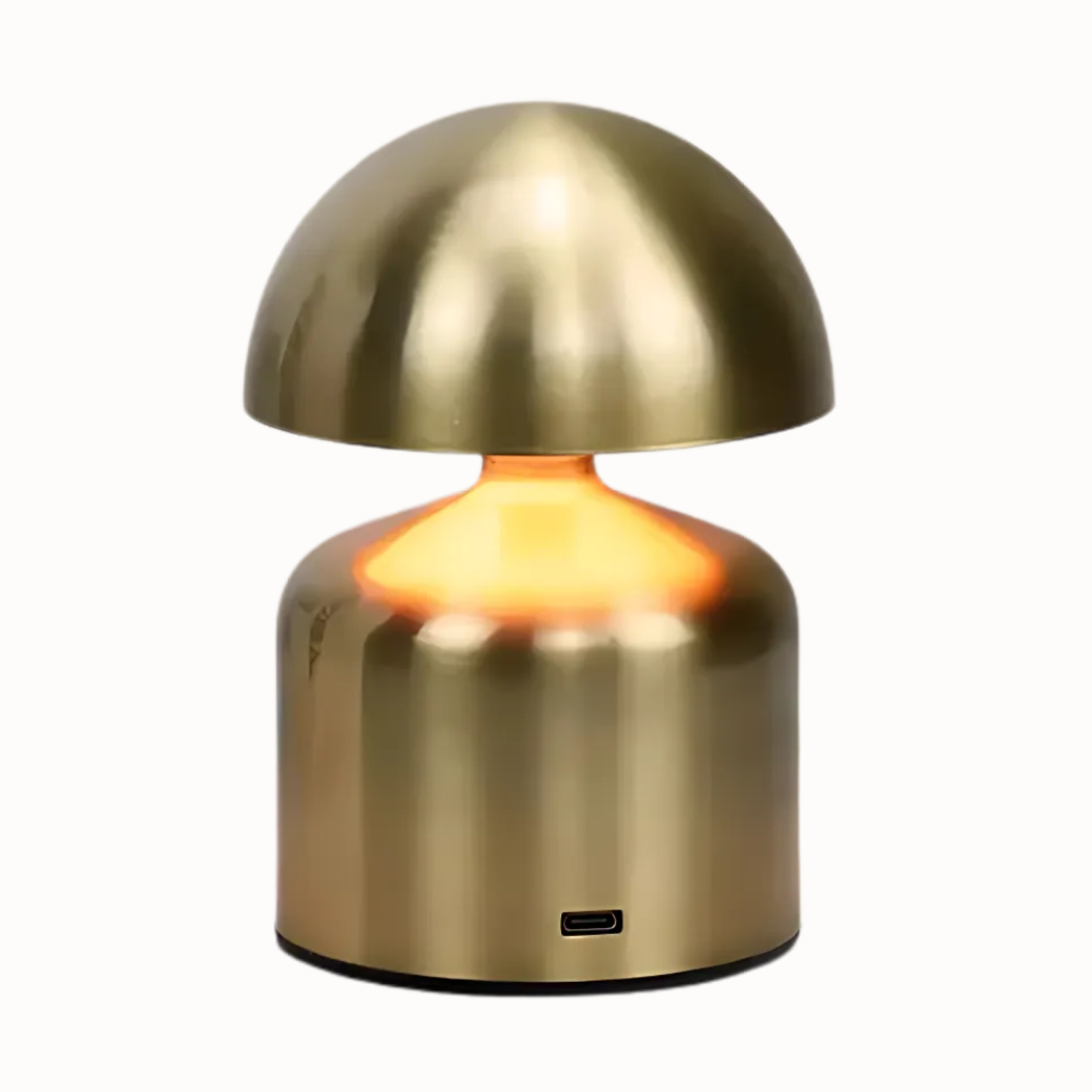 Genopladelig Bordlampe – Retro Svampeform, Metal Finish til Soveværelse eller Stue