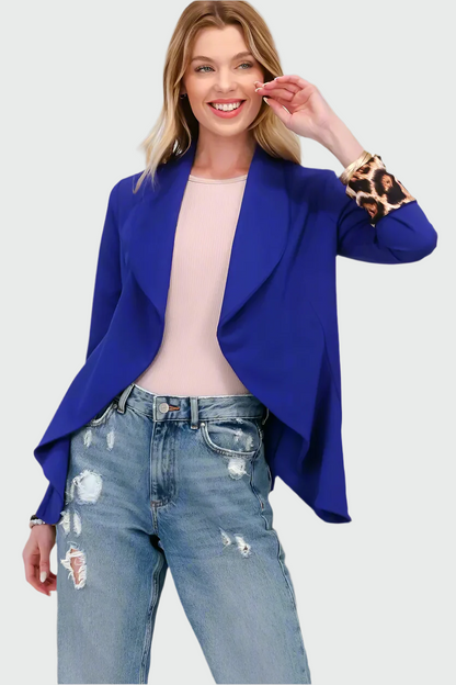 Dames Open Blazer – Luipaardprint, Opgerolde Mouwen, Zonder Knopen, Casual en Zakelijk