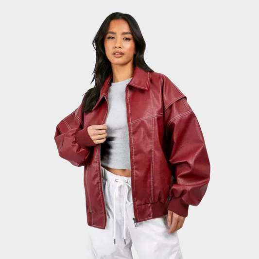 Dames Oversized Bomberjack – Casual Tussenjas voor Lente en Herfst, met Rits en Geribde Boorden