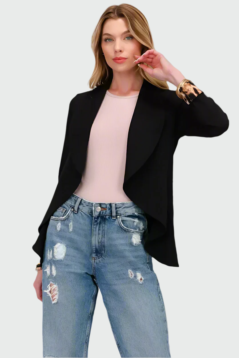 Dames Open Blazer – Luipaardprint, Opgerolde Mouwen, Zonder Knopen, Casual en Zakelijk