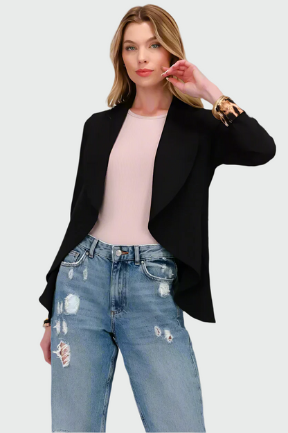 Dames Open Blazer – Luipaardprint, Opgerolde Mouwen, Zonder Knopen, Casual en Zakelijk