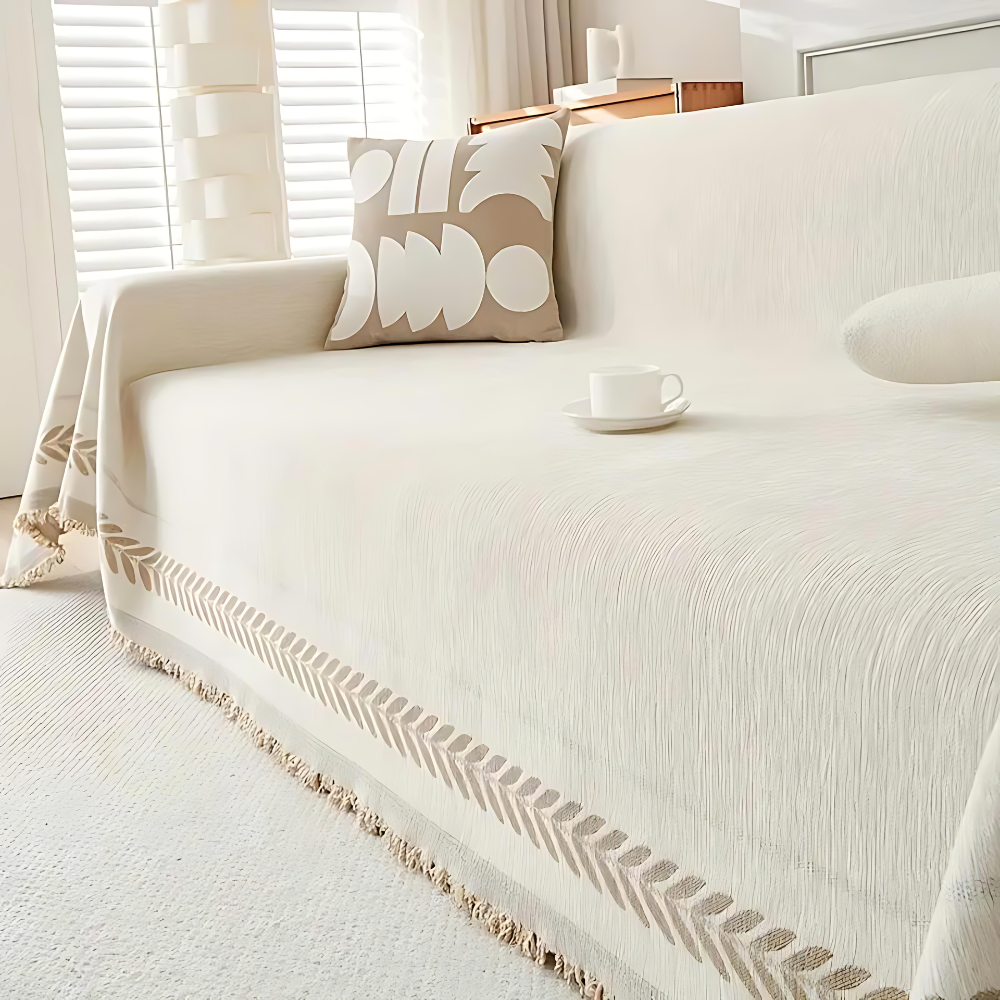 Couchcover – Chenille Bomuld, Jacquard med Frynser til Armstol eller Loveseat i Stue eller Soveværelse