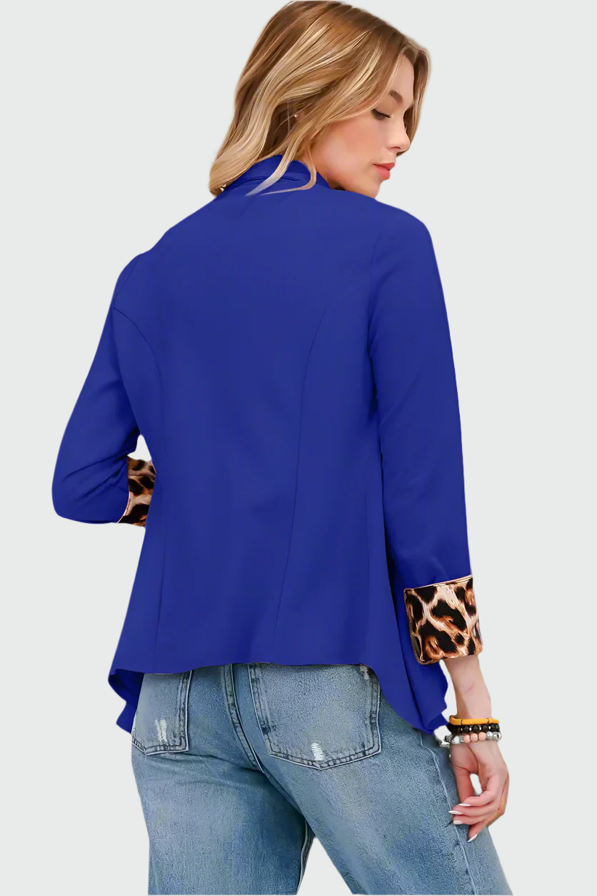 Dames Open Blazer – Luipaardprint, Opgerolde Mouwen, Zonder Knopen, Casual en Zakelijk