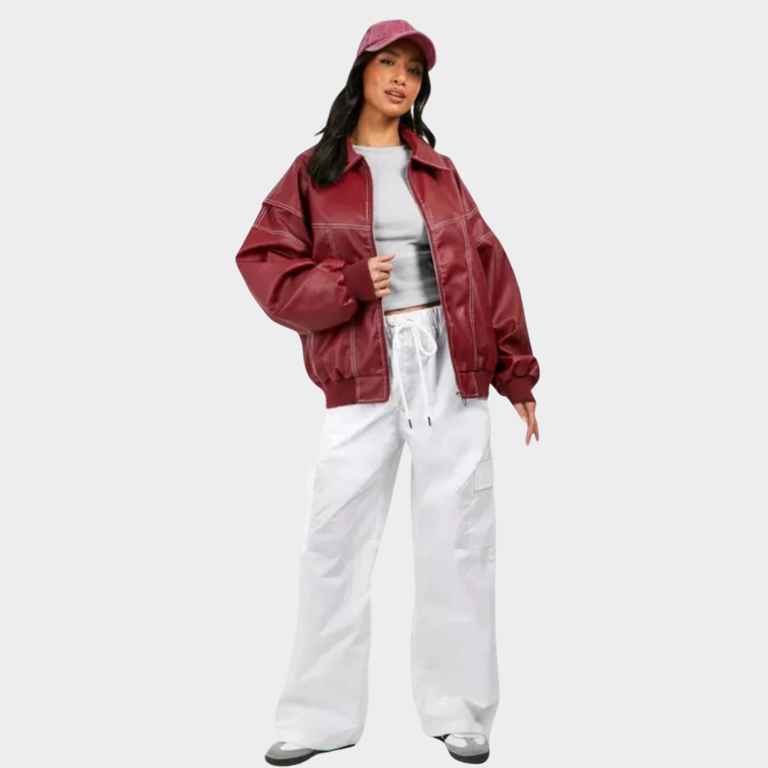 Dames Oversized Bomberjack – Casual Tussenjas voor Lente en Herfst, met Rits en Geribde Boorden