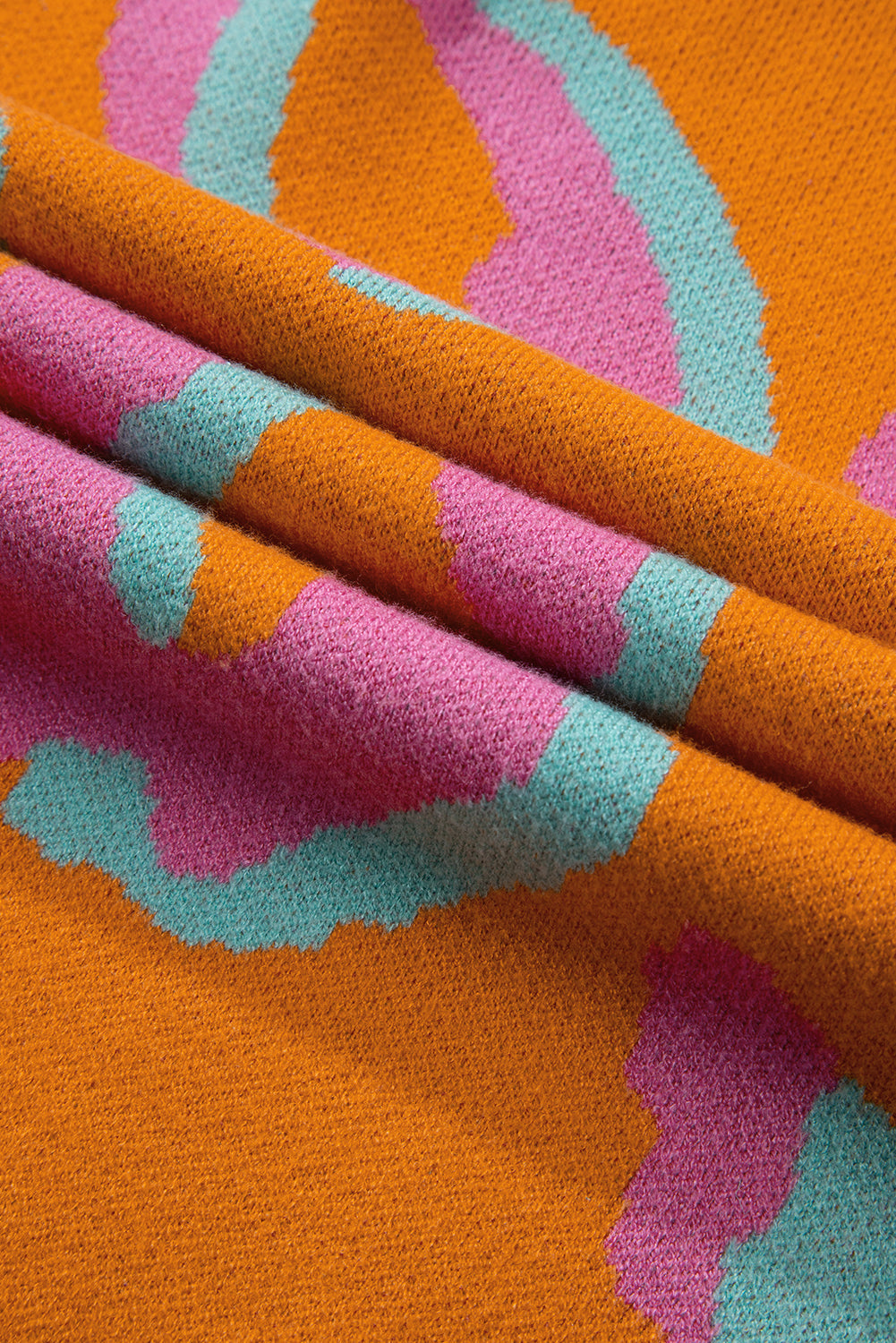 Dames Gebreide Pullover Trui – Oranje Panterprint, Casual voor Herfst en Winter