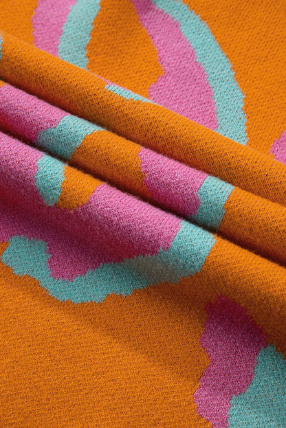 Dames Gebreide Pullover Trui – Oranje Panterprint, Casual voor Herfst en Winter