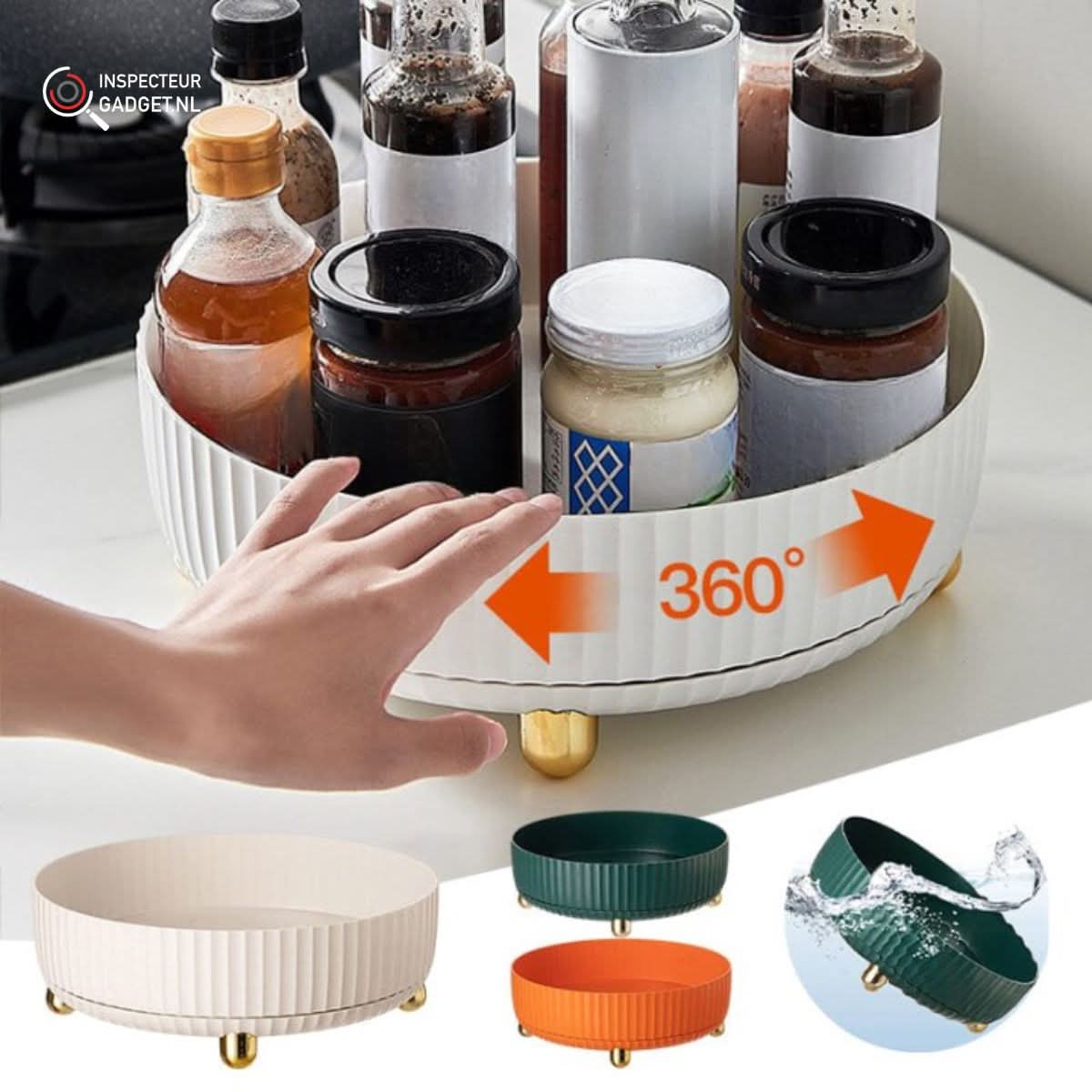 360° draaibare organizer – wit plastic, ruimtebesparende organizer voor in de keuken, badkamer of op kantoor