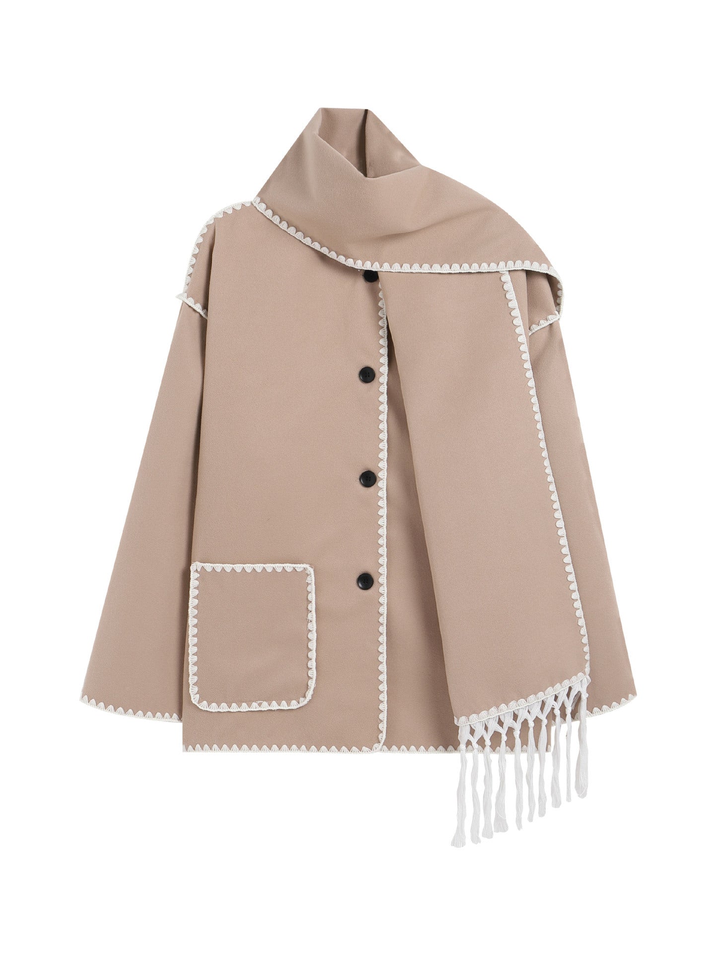 Dames Lange Wrap Mantel – Jas met Sjaal, Sjaalkraag, Winter, Zakelijk & Avondkleding