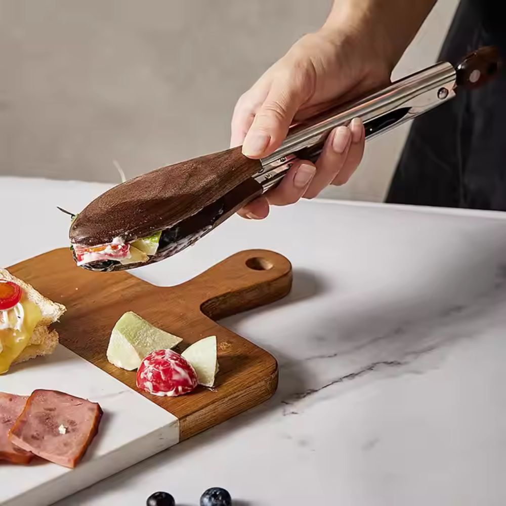 Køkken Tangen Sæt – Rustfrit Stål og Træ Håndtag til Grillning og Servering af Mad