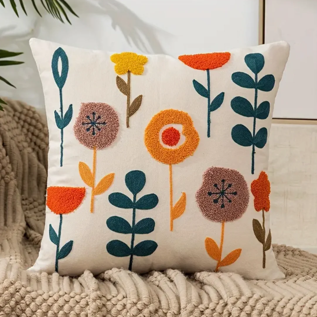 Dekorativ pude – Bomuld og Polyester, Blomsterprint til Sofa eller Lænestol