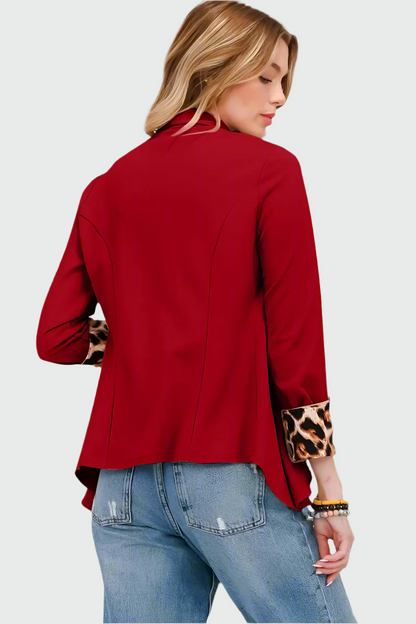 Dames Open Blazer – Luipaardprint, Opgerolde Mouwen, Zonder Knopen, Casual en Zakelijk
