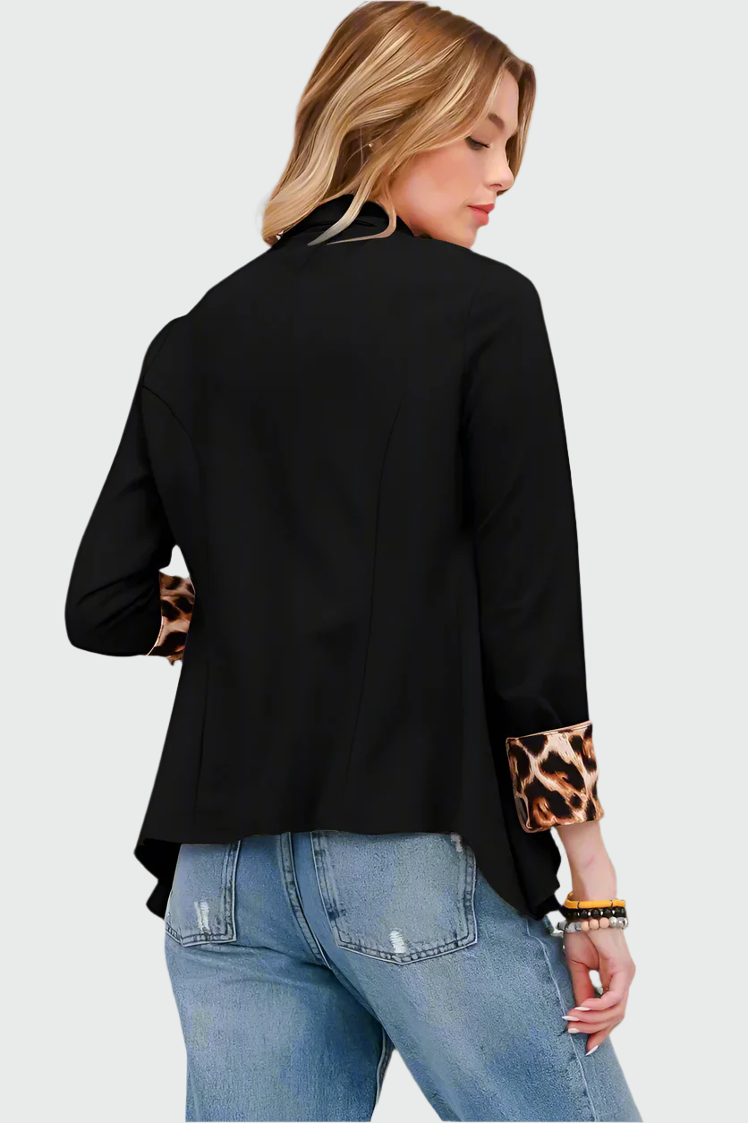 Dames Open Blazer – Luipaardprint, Opgerolde Mouwen, Zonder Knopen, Casual en Zakelijk