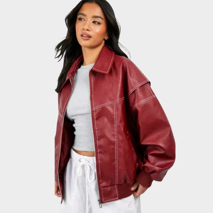 Dames Oversized Bomberjack – Casual Tussenjas voor Lente en Herfst, met Rits en Geribde Boorden