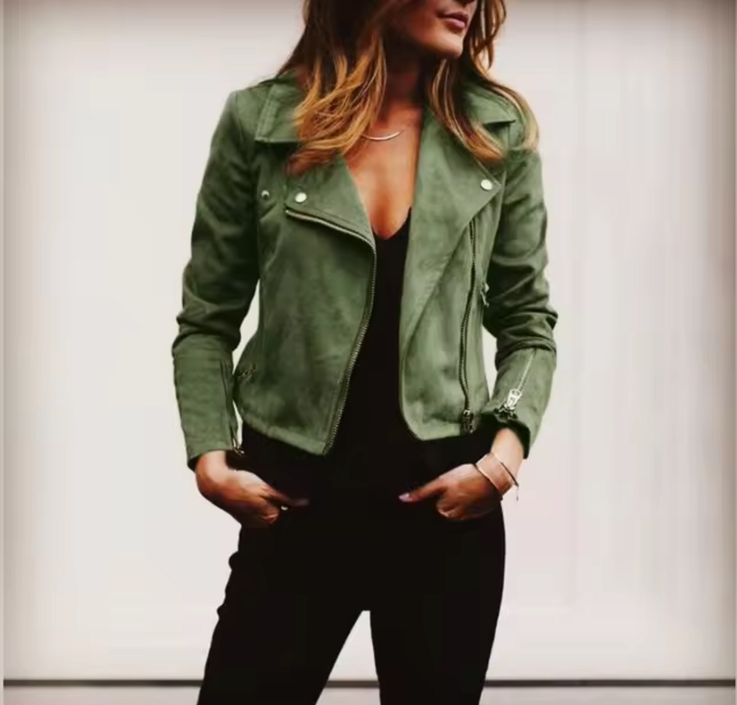 Dames Kort Suède Jasje – Casual Tussenjas voor Lente en Herfst