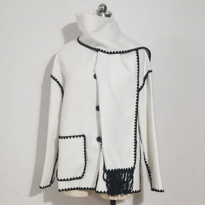 Dames Lange Wrap Mantel – Jas met Sjaal, Sjaalkraag, Winter, Zakelijk & Avondkleding
