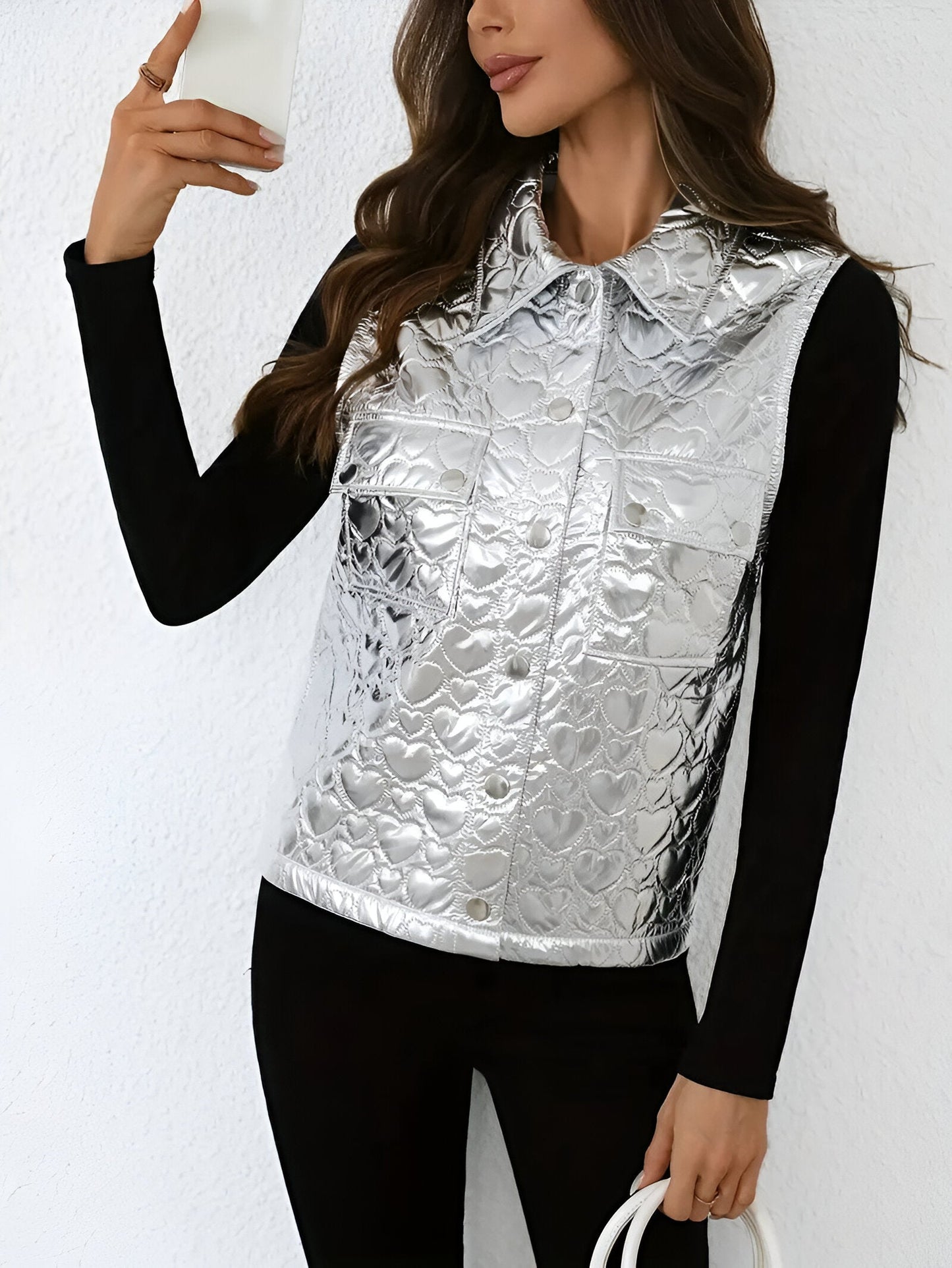Dames Mouwloos Vest – Hartjesprint, Casual Gilet voor Dagelijks
